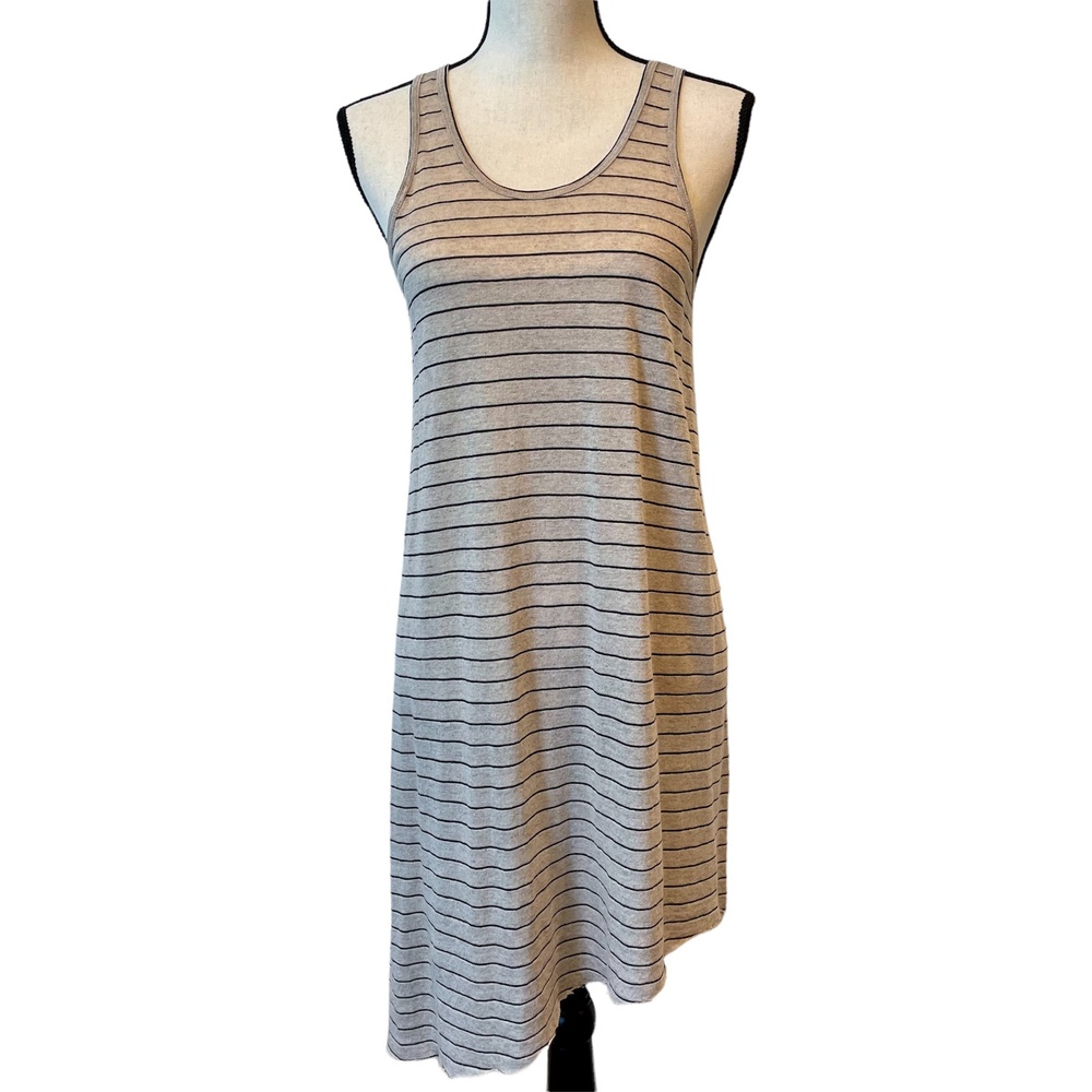 Scanlan & Theodore Womens Tank Dress Beige Black Striped Linen Sleeveless M/L